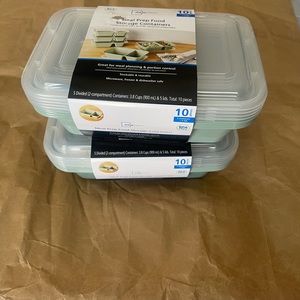 Mainstays 2pk 10 Piece 2 Compartment Meal Prep Storage Containers, Green NWT